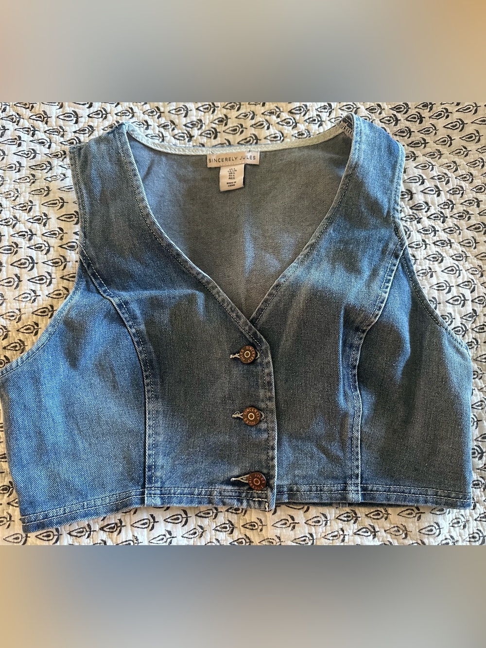 Sincerely Jules Blue Denim Button-Front Vest